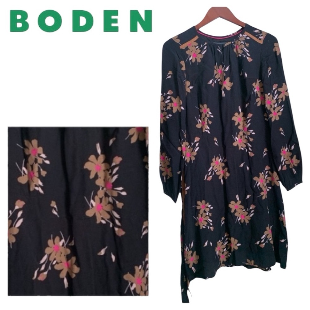 Boden Dress Size 6R Black Dress with Floral Pattern